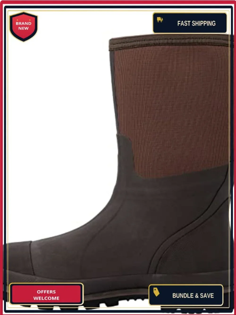 Men's Waterproof Mid-Calf Pull-On Rubber Work Boots with Vibram Outsole
